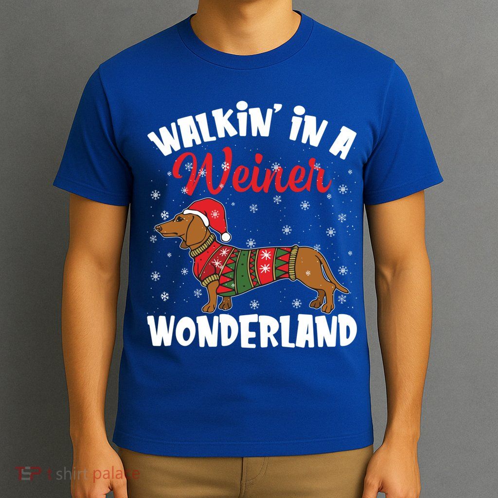 Walking In A Wiener Wonderland Funny Dachshund Christmas Cool Gift T-Shirt