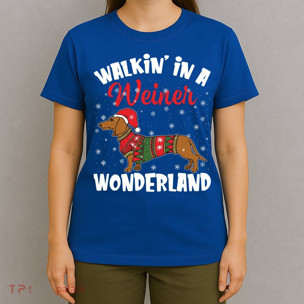 Walking In A Wiener Wonderland Funny Dachshund Christmas Cool Gift T-Shirt