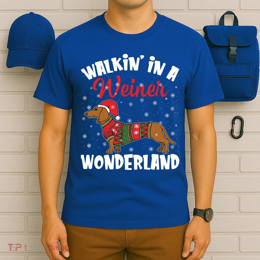 Walking In A Wiener Wonderland Funny Dachshund Christmas Cool Gift T-Shirt