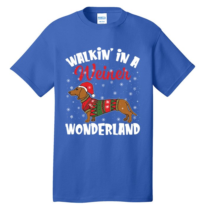 Walking In A Wiener Wonderland Funny Dachshund Christmas Cool Gift Tall T-Shirt