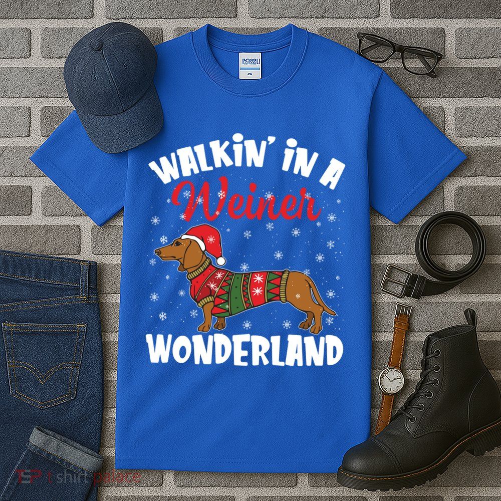 Walking In A Wiener Wonderland Funny Dachshund Christmas Cool Gift Tall T-Shirt