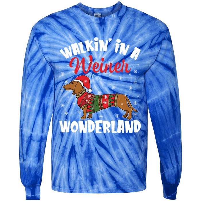 Walking In A Wiener Wonderland Funny Dachshund Christmas Cool Gift Tie-Dye Long Sleeve Shirt