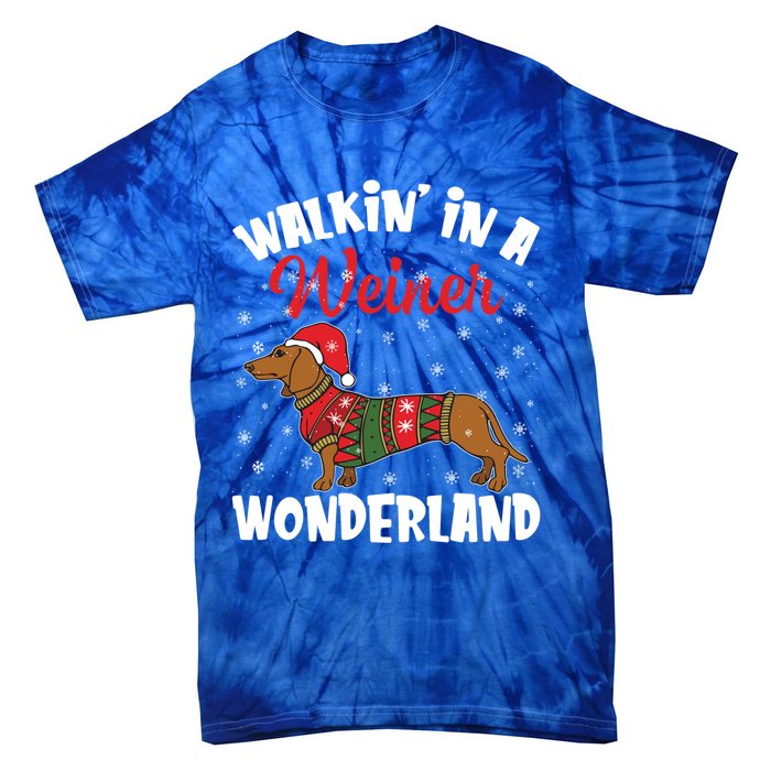 Walking In A Wiener Wonderland Funny Dachshund Christmas Cool Gift Tie-Dye T-Shirt