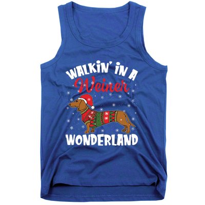 Walking In A Wiener Wonderland Funny Dachshund Christmas Cool Gift Tank Top