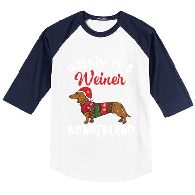 Walking In A Wiener Wonderland Funny Dachshund Christmas Cool Gift Baseball Sleeve Shirt