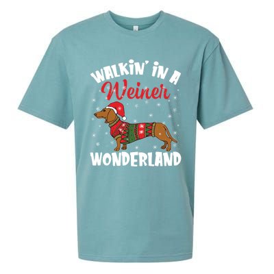 Walking In A Wiener Wonderland Funny Dachshund Christmas Cool Gift Sueded Cloud Jersey T-Shirt