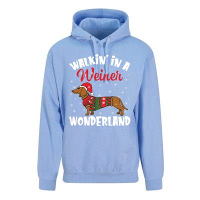 Walking In A Wiener Wonderland Funny Dachshund Christmas Cool Gift Unisex Surf Hoodie