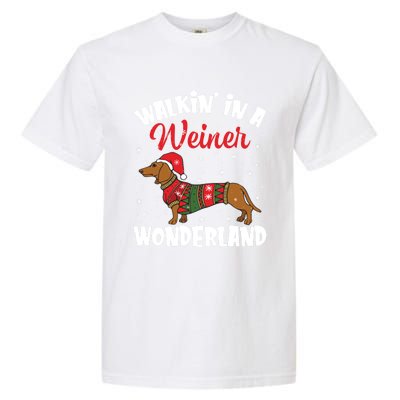 Walking In A Wiener Wonderland Funny Dachshund Christmas Cool Gift Garment-Dyed Heavyweight T-Shirt