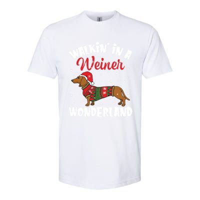 Walking In A Wiener Wonderland Funny Dachshund Christmas Cool Gift Softstyle CVC T-Shirt