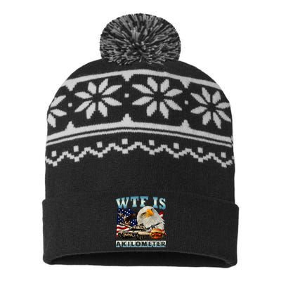 Wtf Is A Kilometer Eagle Badge American Signature Burger USA-Made Snowflake Beanie