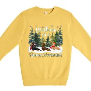 Walking In A Wiener Wonderland Dachshund Trio Gift Premium Crewneck Sweatshirt