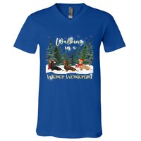 Walking In A Wiener Wonderland Dachshund Trio Gift V-Neck T-Shirt