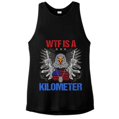 Wtf Is A Kilometer Eagle American Flag Usa 4th Of July Ladies PosiCharge Tri-Blend Wicking Tank