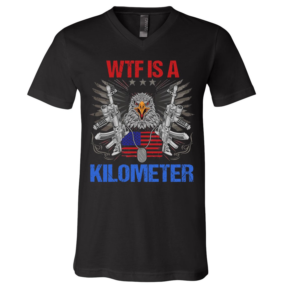 Wtf Is A Kilometer Eagle American Flag Usa 4th Of July V-Neck T-Shirt