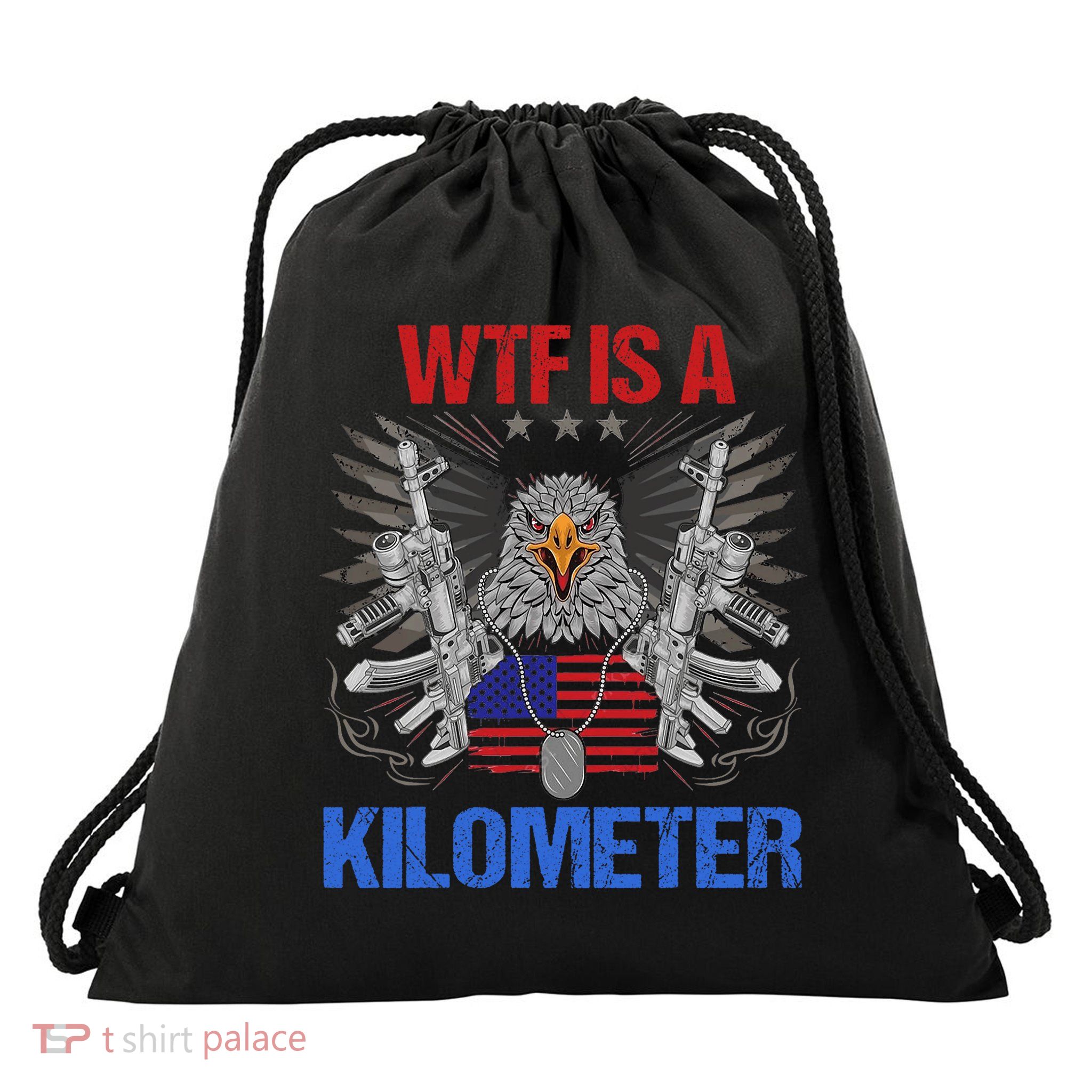 Wtf Is A Kilometer Eagle American Flag Usa 4th Of July Drawstring Bag