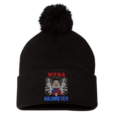 Wtf Is A Kilometer Eagle American Flag Usa 4th Of July Pom Pom 12in Knit Beanie