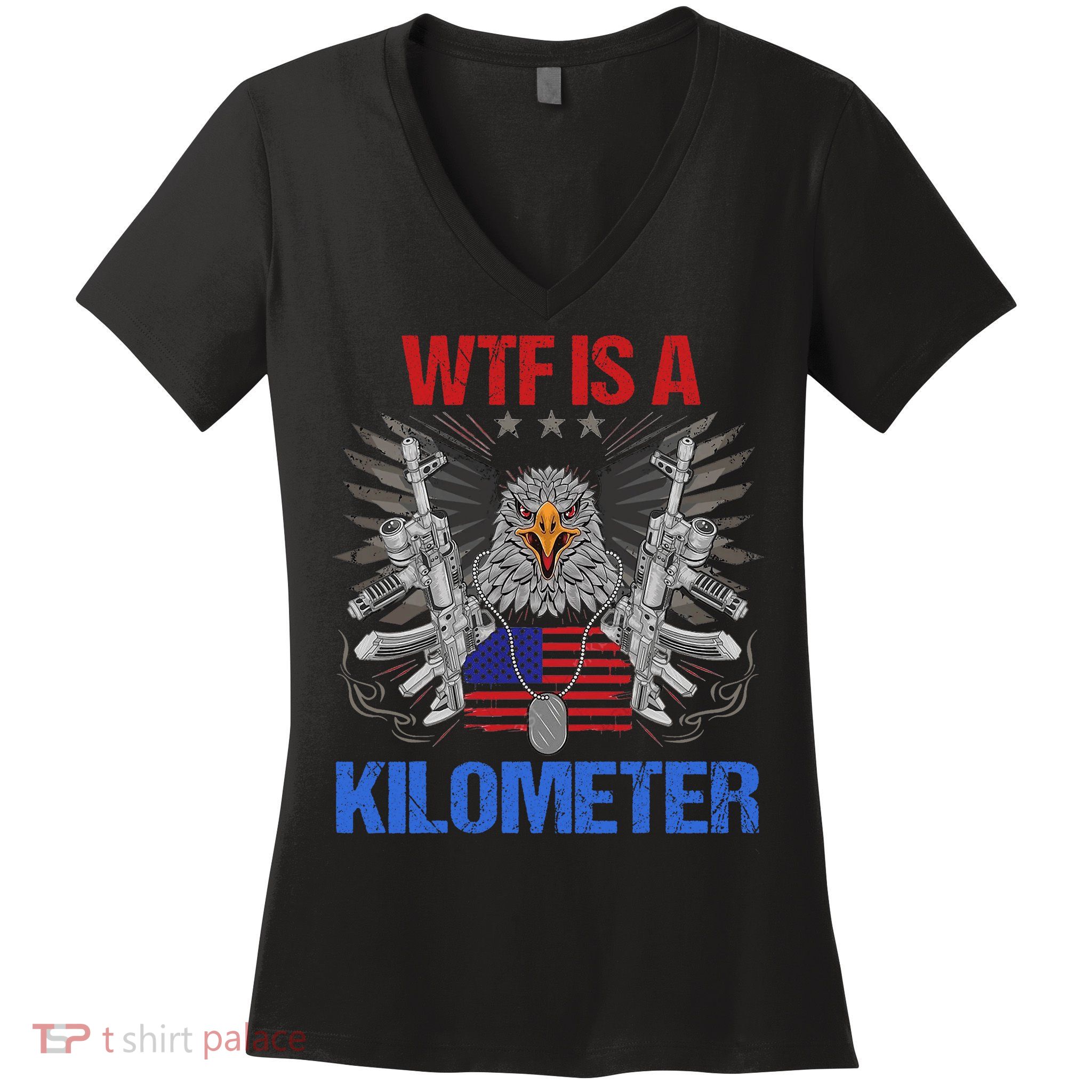 Wtf Is A Kilometer Eagle American Flag Usa 4th Of July Women's V-Neck T-Shirt