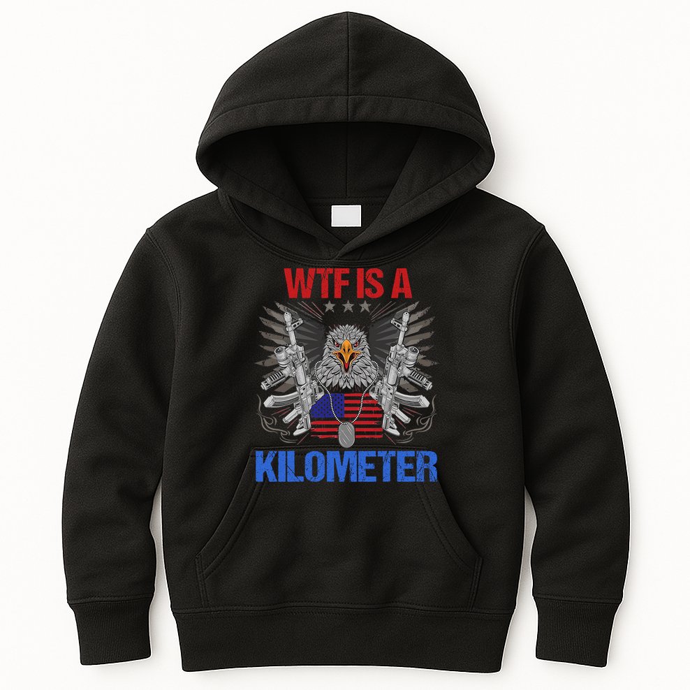 Wtf Is A Kilometer Eagle American Flag Usa 4th Of July Kids Hoodie