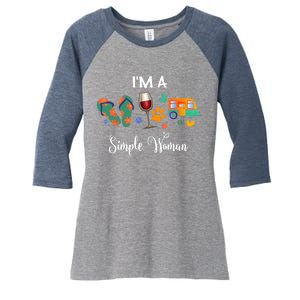 Wo I'm A Simple Woman Loves Wine Flip Flop Dogs Camping Women's Tri-Blend 3/4-Sleeve Raglan Shirt