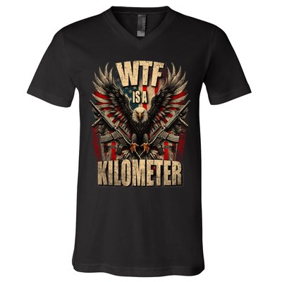 Wtf Is A Kilometer Eagle Badge American Signature Burger V-Neck T-Shirt