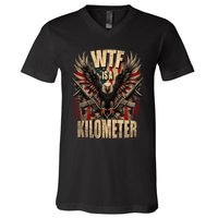 Wtf Is A Kilometer Eagle Badge American Signature Burger V-Neck T-Shirt