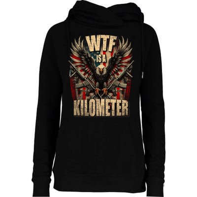 Wtf Is A Kilometer Eagle Badge American Signature Burger Womens Funnel Neck Pullover Hood