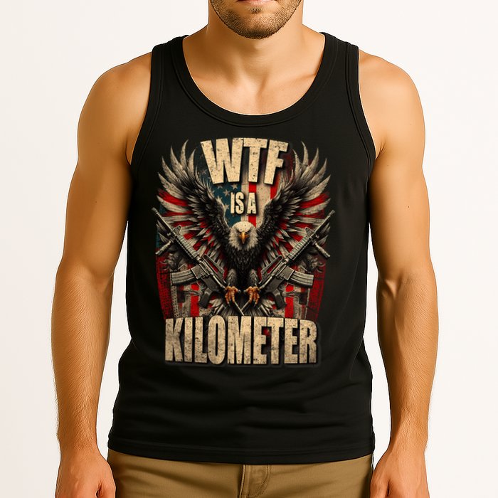 Wtf Is A Kilometer Eagle Badge American Signature Burger Tank Top