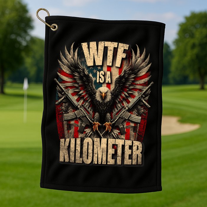 Wtf Is A Kilometer Eagle Badge American Signature Burger Golf Towel