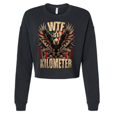 Wtf Is A Kilometer Eagle Badge American Signature Burger Cropped Pullover Crew