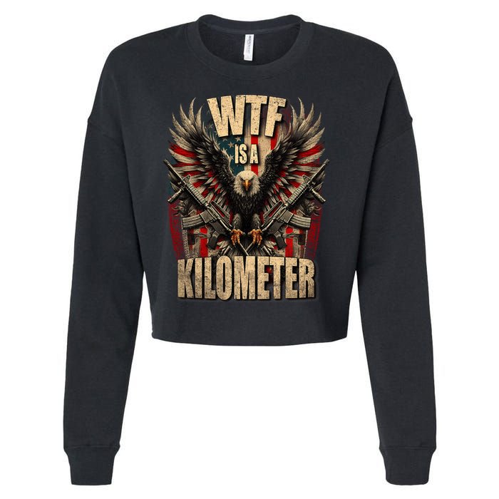 Wtf Is A Kilometer Eagle Badge American Signature Burger Cropped Pullover Crew