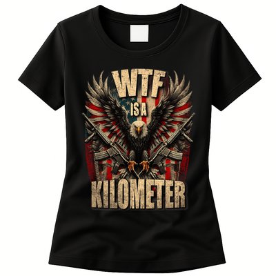 Wtf Is A Kilometer Eagle Badge American Signature Burger Womens T-Shirt