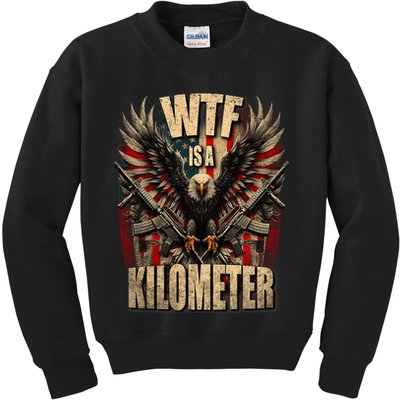 Wtf Is A Kilometer Eagle Badge American Signature Burger Kids Sweatshirt