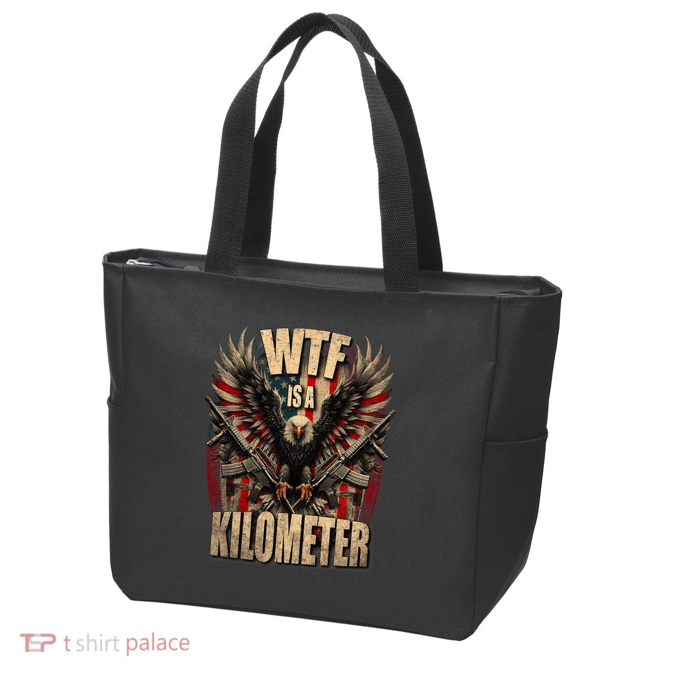 Wtf Is A Kilometer Eagle Badge American Signature Burger Zip Tote Bag