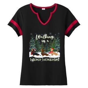 Walking In A Wiener Wonderland Dachshund Trio Gift Ladies Halftime Notch Neck Tee