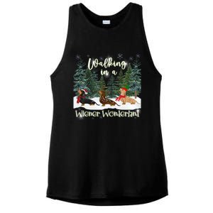 Walking In A Wiener Wonderland Dachshund Trio Gift Ladies PosiCharge Tri-Blend Wicking Tank