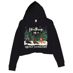 Walking In A Wiener Wonderland Dachshund Trio Gift Crop Fleece Hoodie