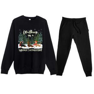 Walking In A Wiener Wonderland Dachshund Trio Gift Premium Crewneck Sweatsuit Set