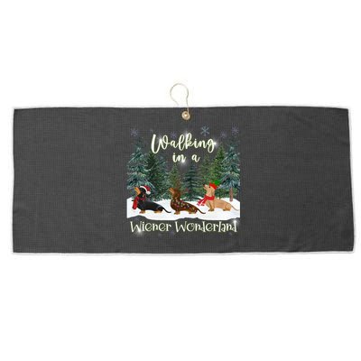 Walking In A Wiener Wonderland Dachshund Trio Gift Large Microfiber Waffle Golf Towel