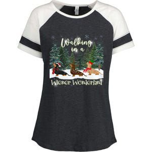 Walking In A Wiener Wonderland Dachshund Trio Gift Enza Ladies Jersey Colorblock Tee