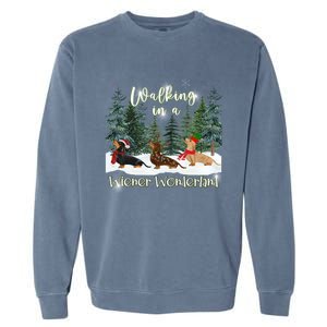 Walking In A Wiener Wonderland Dachshund Trio Gift Garment-Dyed Sweatshirt