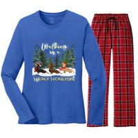 Walking In A Wiener Wonderland Dachshund Trio Gift Women's Long Sleeve Flannel Pajama Set 