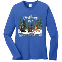 Walking In A Wiener Wonderland Dachshund Trio Gift Ladies Long Sleeve Shirt