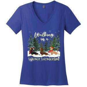 Walking In A Wiener Wonderland Dachshund Trio Gift Women's V-Neck T-Shirt