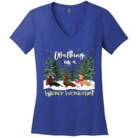 Walking In A Wiener Wonderland Dachshund Trio Gift Women's V-Neck T-Shirt