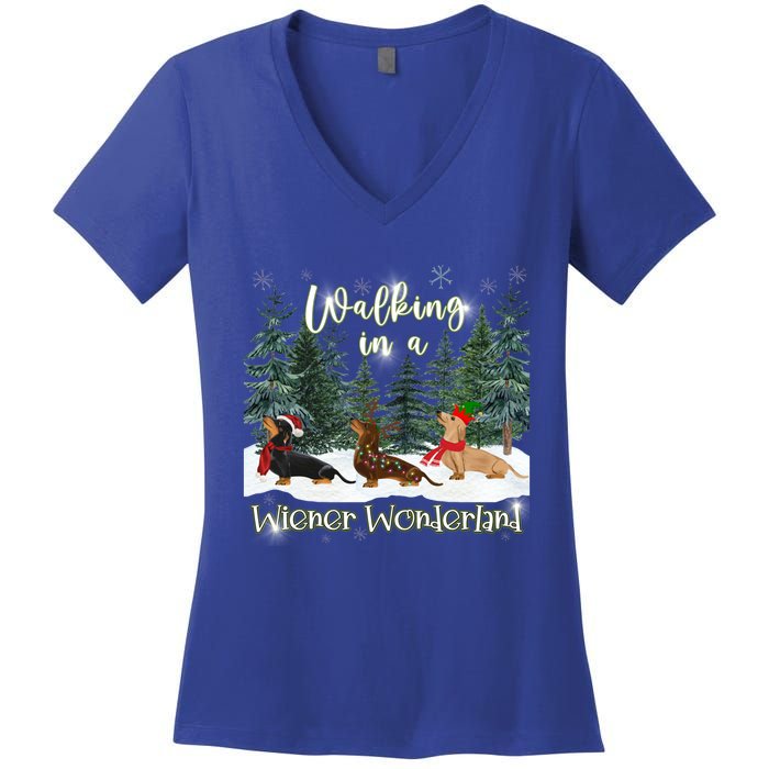 Walking In A Wiener Wonderland Dachshund Trio Gift Women's V-Neck T-Shirt