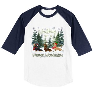 Walking In A Wiener Wonderland Dachshund Trio Gift Baseball Sleeve Shirt