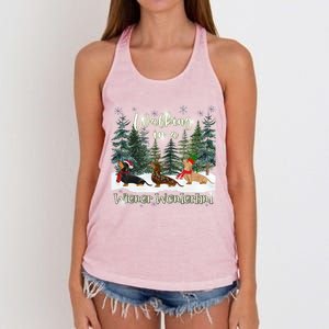 Walking In A Wiener Wonderland Dachshund Trio Gift Women's Knotted Racerback Tank