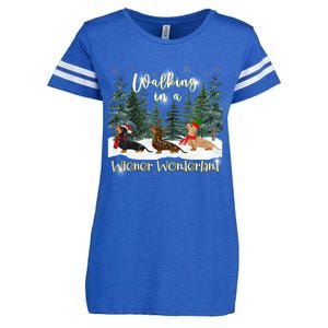 Walking In A Wiener Wonderland Dachshund Trio Gift Enza Ladies Jersey Football T-Shirt