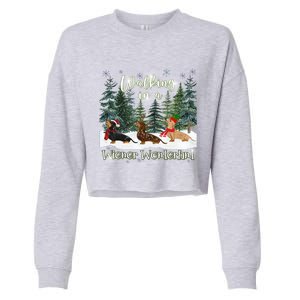 Walking In A Wiener Wonderland Dachshund Trio Gift Cropped Pullover Crew