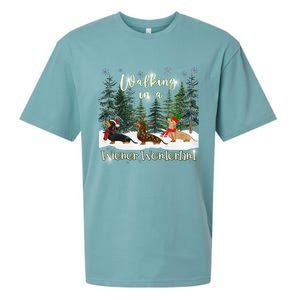 Walking In A Wiener Wonderland Dachshund Trio Gift Sueded Cloud Jersey T-Shirt